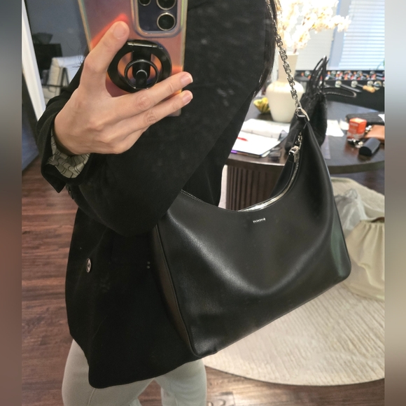 🌟 Givenchy Black Cut Out Moon Shoulder Bag with Silver Chain, authentic